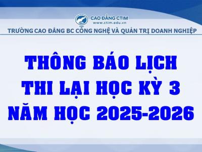 Thông báo lịch thi lại học kỳ 3 năm học 2025-2026
